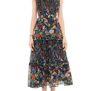 Tuckerneck Banjanan Iris Smocked Midi Dress in Dawn Chorus